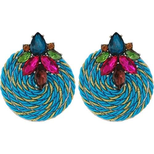 Fashion Vintage Blue Round Crystal Handmade Earrings For Women Luxury Boucle D'oreille Pendientes Jewelry Accessories Wholesale