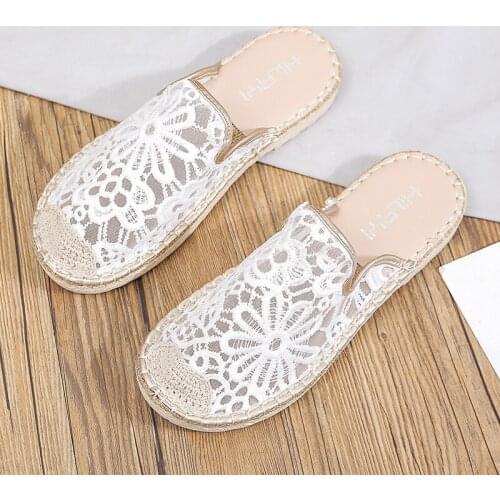 Women Slippers Summer 2021 New Embroider Flat Women Shoes Retro Flower Handmade Concise Ladies Slippers