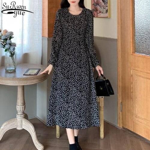 Plus Size Print Floral Women Dress Summer 2021 Long Sleeve Female Dress Vintage Black Casual Dresses Women For Party Prom 13493
