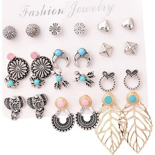 12 Pairs Hoop Earrings Glass Rhinestone Set for Women Jewel Easy Wear Durable