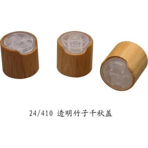 24/410 100pcs/lot bamboo press cap/ disc cap black/white/clear lotion head High-grade natural bamboo cover Cosmetic bottle cover