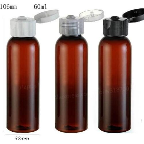 30 x 60ml Hot Sale Amber Brown PET Lotion Bottle with Flip Cap 60cc Shampoo and Cosmetic Plastic Container