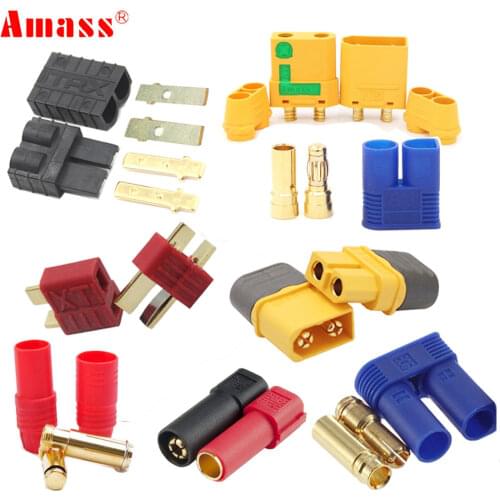 6pcs Amass connectors XT60 XT60H XT90 anti spark EC5 EC3 T Deans AS150 XT150 TRX Plug Female Male Connector RC Lipo Battery