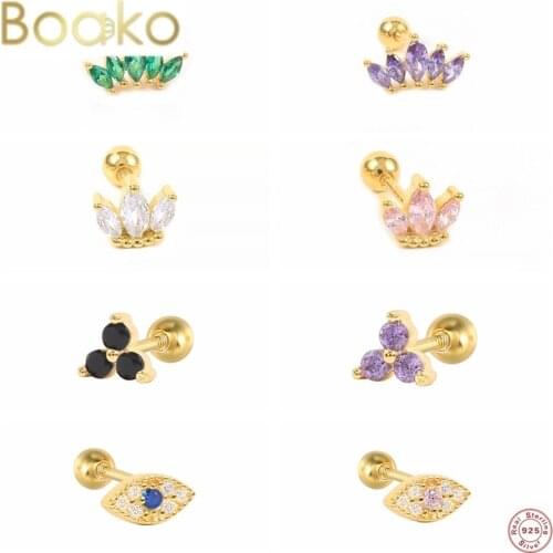 BOAKO 1PC Real 925 Sterling Silver Eyes Stud Earrings Helix Geometric Shape Piercing Earring For Women Jewelry Cartilage Aretes