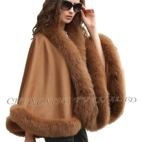 CX-B-P-54A Women Winter Fur Shawl New Products 2017 Cashmere Shawl With Fox Fur Trim