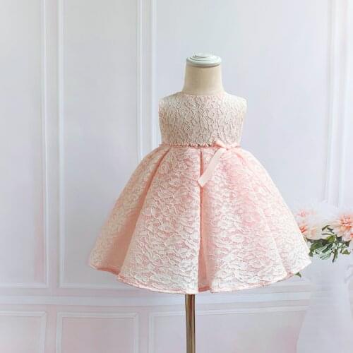 Pink Lace Baby Girl Dresses Floral Big Bow Princess Infant Christening Gown 1 year Birthday Dress for Baptism Newborn Girl Dress