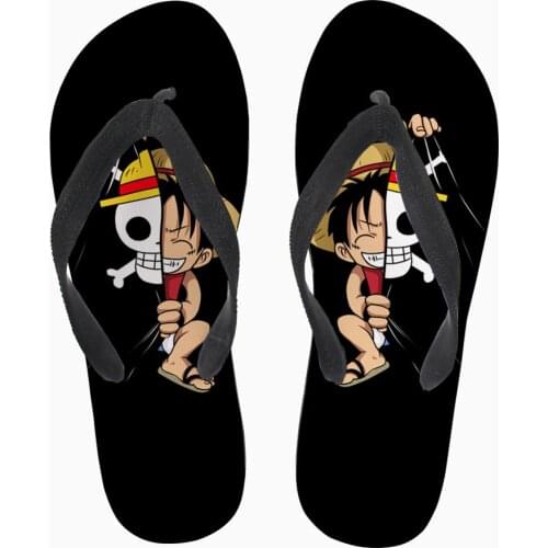 ELVISWORDS Fashion Anime One Piece Luffy Print Men Summer Slipper Cool Flip Flops Rubber Beach Flip-Flop Boys Home Casual Shoes