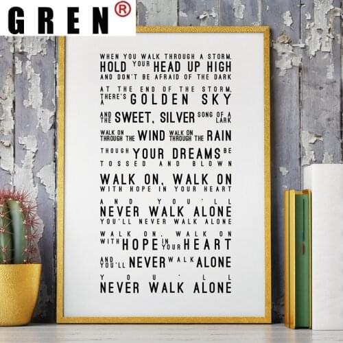 GREN Canva Painting Poster Print You'll Never Walk Alone Lyrics Liverpool Football Club Nordic Style Wall Art Picture Home Decor