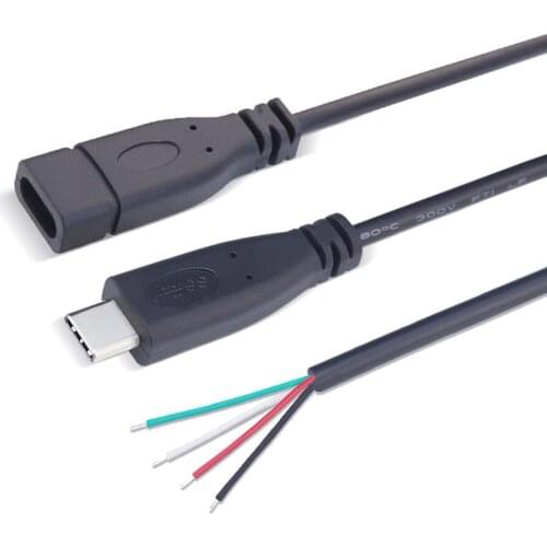 50pcs USB Type C Power Supply Extension Wire Cable Charger Connector Male Female Plug 2 pin 4 pin USB C DIY Data line