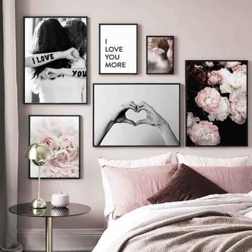 Sweet Heart Lover Peony Flower Quotes Wall Art Canvas Painting Nordic Posters And Prints Wall Pictures For Living Room Decor