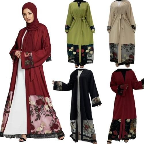Muslim Women Open Kimono Embroidery Patchwork Abaya Islamic Ramadan Arab Jilbab Kaftan Maxi Robe Cardigan Dubai Turkish Gown New