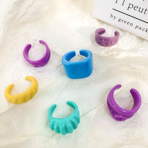 2021 New Trendy Colorful Dripping oil Geometric Rings Hand-painted Candy Color Irregular Open Rings for Women Party Jewelry