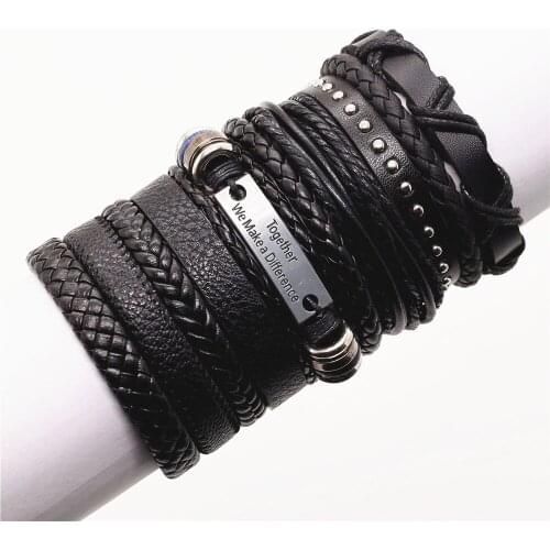 10pcs/set Wholesale Leather Men Bracelets Male Women Bangles Rivets Bible Words Charm Vintage Brown Black Wrap Gift Bracelet
