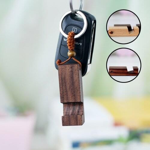 Creative Vintage Wood Convenient Phone Holder Keychain Multicolor Pendant Keyring Gift for Women Men
