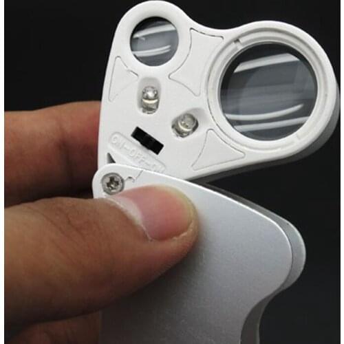 30X 22mm Mini Jewelry Loupe 60X 12mm Jewelry Identifying Magnifier Double-Multiple Portable Magnifying Glass With LED Light
