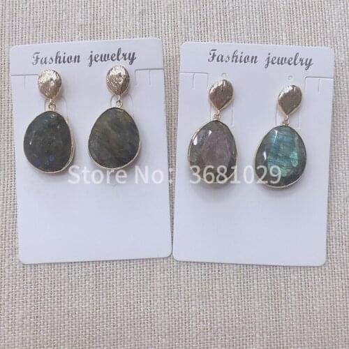 Fashion simple atmosphere special color matching color circular square pull feldspar earrings