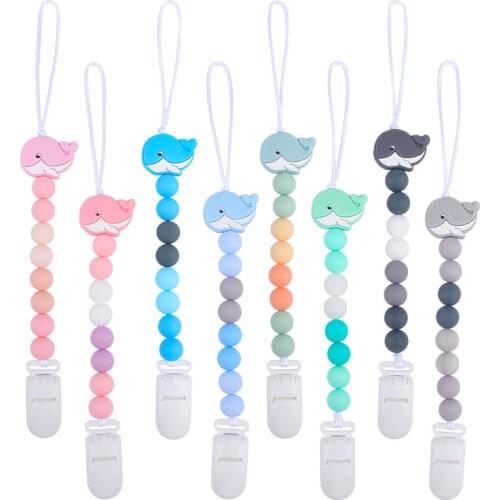 Cartoon Baby Teether Bracelet Food Grade Silicone Chews Dummy Feeding Nurse Gifts Toys Whale Teething Necklace Pacifier Clip