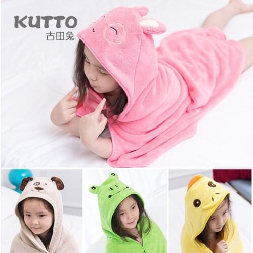 Coral Velvet Soft Hooded Children Bath Towel Bathrobe Superfine Fiber Water Quick Absorption Baby Cape Quilt