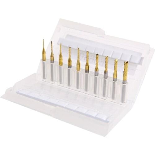 10Pcs 1/8'' 0.8-3.175mm PCB Drill Bit Set Engraving Cutter Rotary End Mill