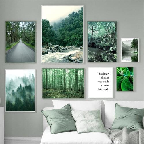 Lake Landscape Canvas Poster Fog Forest Wall Art Print Painting Road Stream Posters Nordic Wall Pictures Living Room Home Decor