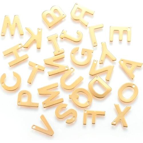 PandaHall 100pc 304 Stainless Steel Golden Charms Small Alphabet Pendants Jewelry Necklace Bracelet Earrings DIY 11x6~12x0.8mm