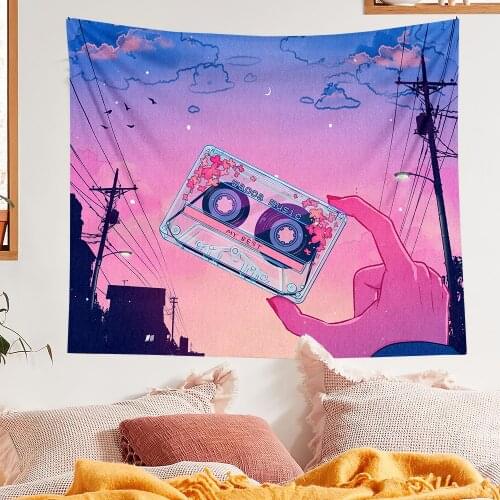 Retro Car Living Room Boho Wall Art Decor Prints Colorful Rainbow Wall Tapestry Hanging Flowers Decor for Girls Dorm Decoration