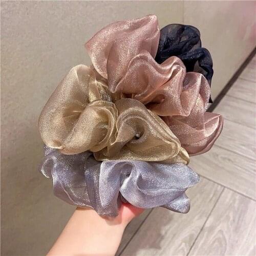 2 Size Pearly Bright Mesh Hair Ring Elastic Solid Color Hair rope Scrunchies For Womens Fashion Headwear Decorate Accessories