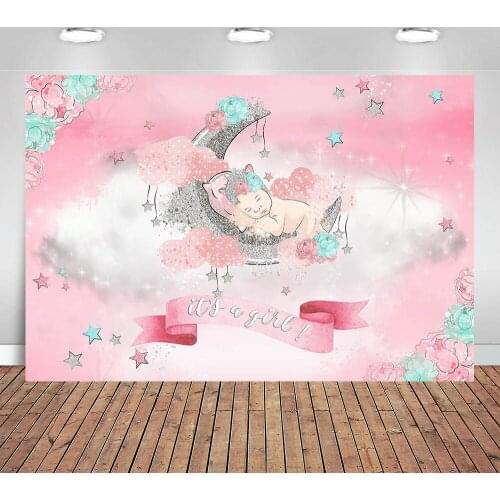 Pink Blue Girl Boy Moon Pillow Stars Clouds Baby Shower Bash Custom Photo Studio Backgrounds Backdrops Photography Vinyl