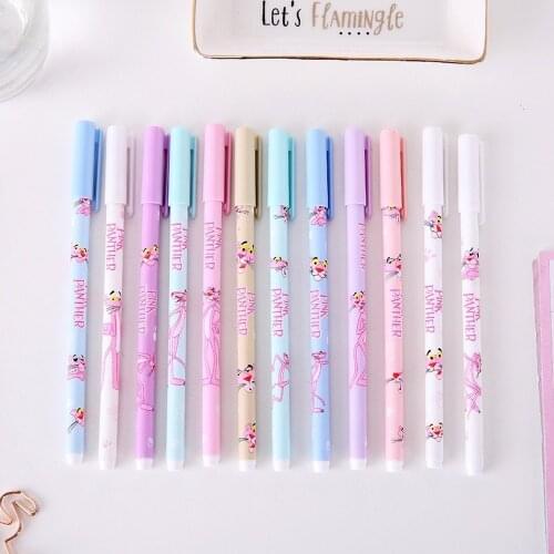 24pcs New Pink Panther Pen Cute Neutral Pen South Korean Black Ink Pen School Pen Wholesale