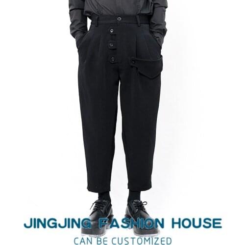 S-6XL!! 2021 Mens Casual Pants Black Harlem Pants Cent Pants Button
