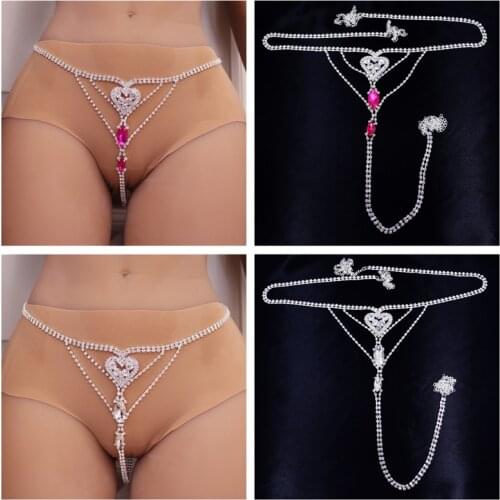 Sexy Underwear Chain Pink White Crystal Thong Panties for Women Silver Color Rhinestone Body Waist Chain Jewelry Gift wholesale