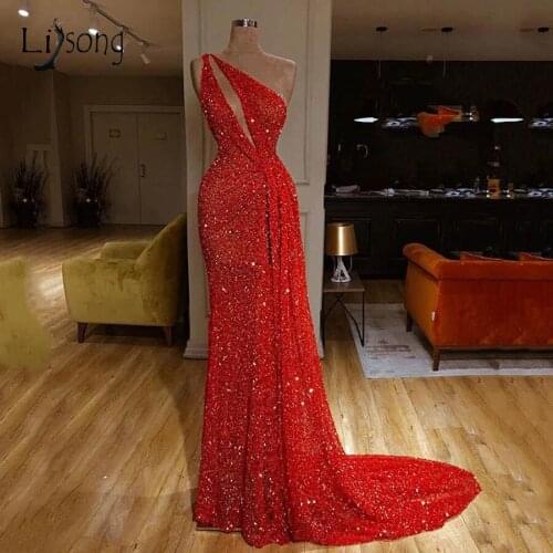 Sexy Bling Bling Sequined Mermaid Prom Dresses 2020 One Shoulder Long Prom Gowns Custom Made Formal Party Dress