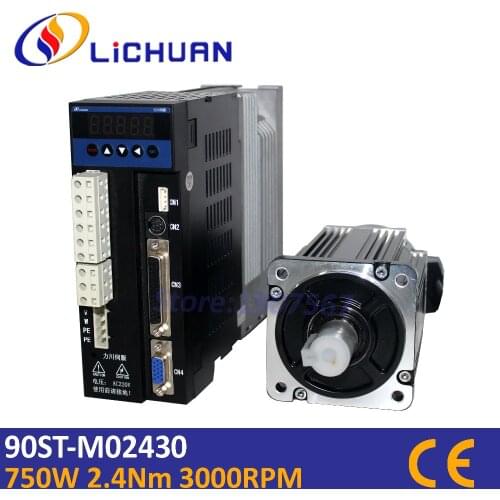Lichuan 90mm 750w servo motor ac kit 2.4N.m 3000rpm 3 phase electric motor 90ST-M02430+ matched servo driver for laser engraving