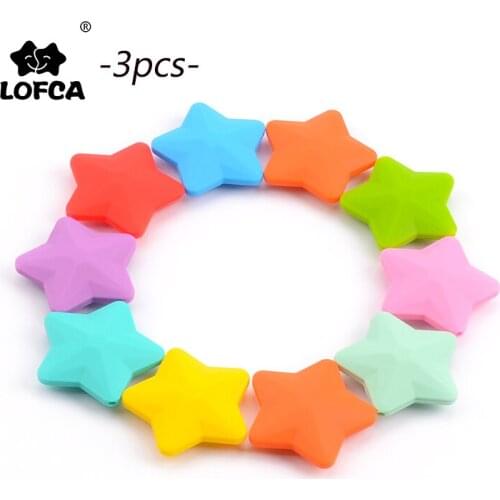 LOFCA Silicone Teething Beads Star Shaped 3pcs BPA Free Food Grade Silicone Beads Necklace pendant Baby Teether Jewelry Making