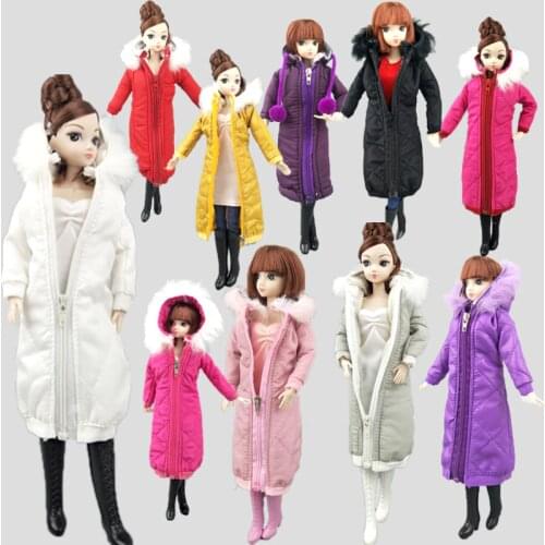 Pretty Long Coat Cotton Dress For Barbie Doll Clothes Parka For 1/6 BJD Doll Kids Toy Winter Wear Jacket Dolls Accessories Gift