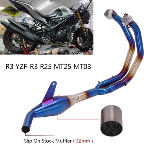 Blue Stainless Steel for Yamaha YZF-R3 R25 MT25 MT-03 Exhaust System Motorcycle Header Link Pipe Slip On Stock Muffler with Cat