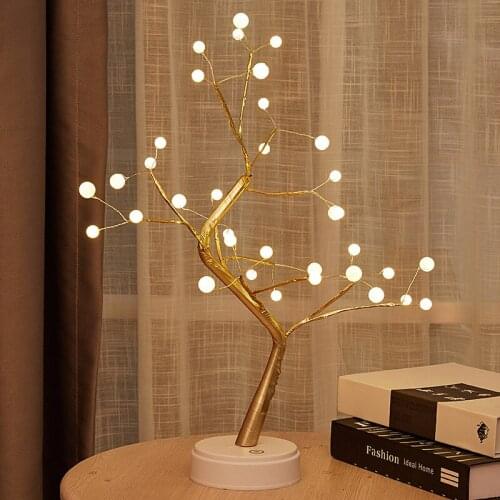 Modern Christmas Festival Light LED Tree Lamp Creative Table Lamp Bronze Wire Lamp Firefly Room Decoration Night Lamp