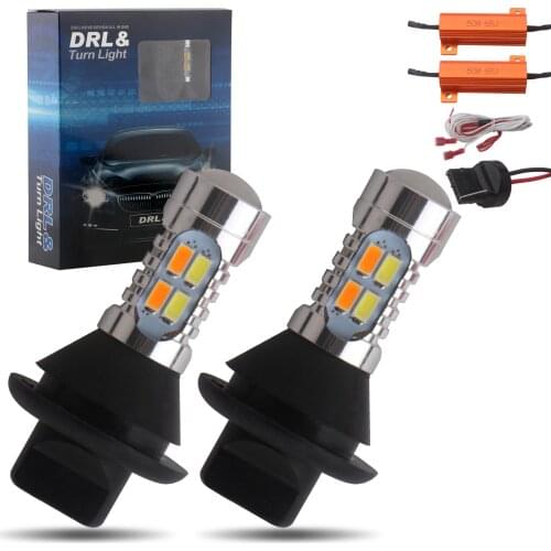 1Set LED Canbus Car Bulbs P21W BA15S DRL Turn Signal py21w BAU15S Dual Color 7507 Switchback W21W 7440 20SMD No Hyperflash Light