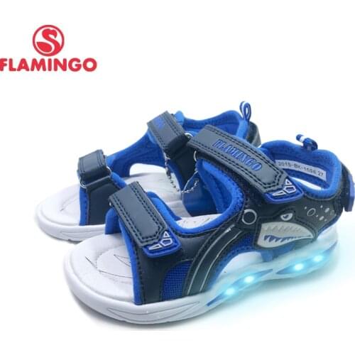 FLAMINGO LED New Spring& Summer Hook& Loop Casual Sandals Leather Insole Outdoor Shoe Size 27-32# for boy 201S-BK-1598/1599