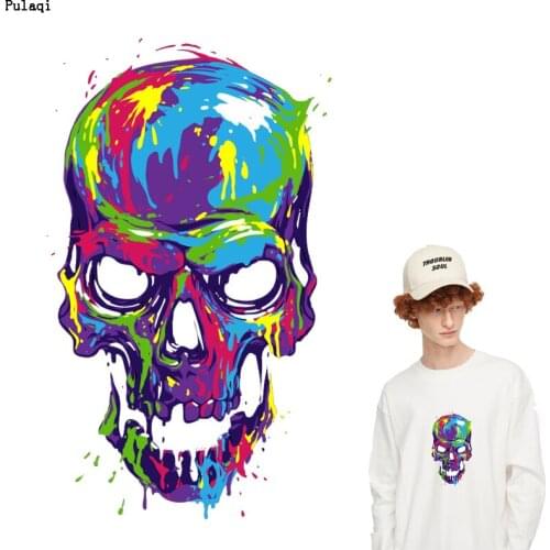 Pulaqi Iron on Transfer Punk Skull Patch Vinyl Heat Transfer for Clothes Stripe Ironing Stickers PVC Patch TShirt Badge Applique