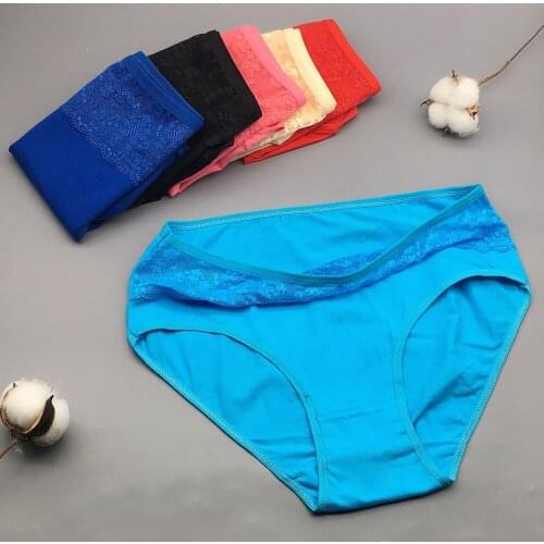 6 Pcs/Lot Hot Sale 2021 Plus Size Womens Clothing High Waist Solid Color Cotton Lace Briefs Panties 6956