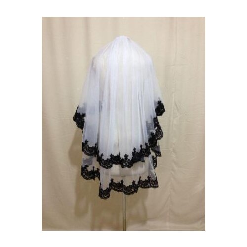 Elbow white/ivory 2 T Tulle Wedding Bridal Veil With Black Lace edge veil+comb