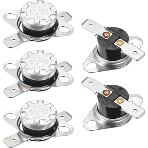 UXCELL KSD301 5Pcs Thermostat Temperature Control Switches 100 Celsius degree 10A Normally Open N.O 6.3mm Pin Accessories