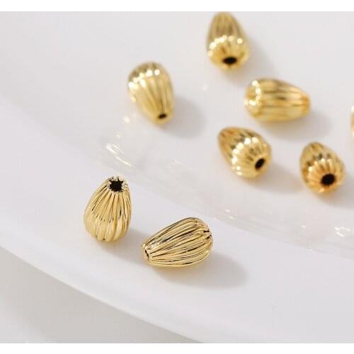 High Quality Copper 18K Gold Plating Water Droplets Beads Thread Loose Spacers Beads 10pcs/lot For DIY Jewelry Making Finding