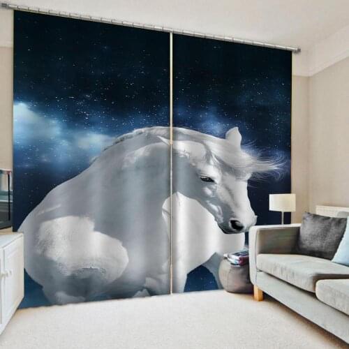 Custom white horse curtains 3D Curtains For Living room Bedding room Office soundproof windproof curtains