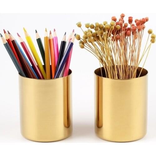 Nordic Iron Pen Holder Container Gold Flower Arrangement Vase Stainless Steel Metal Desktop Decor