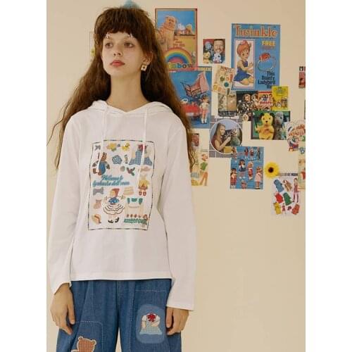 Casual Loose Women Hooded Hoody Pullovers Femme Sweatshirts White Preppy Style Loose Femme Hoodies Tops 2018 Autumn Long Sleeve