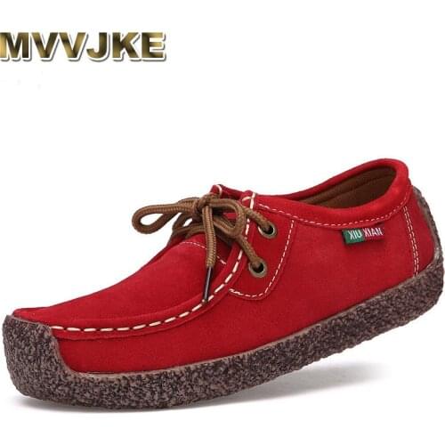 MVVJKE New Fashion Woman Casual leather Shoes Wild Lace-up Women Flats Warm Comfortable Concise Woman Shoes Breathable Female Sh