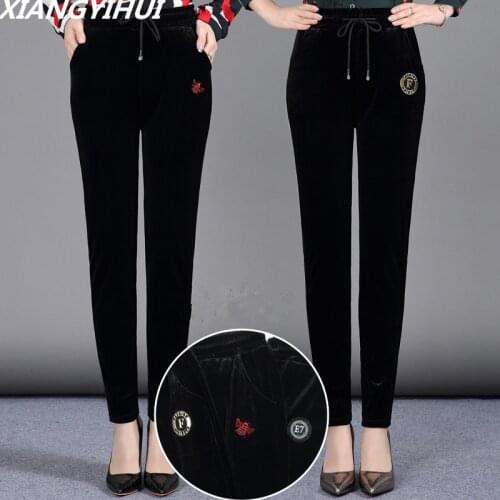 Corduroy pants new fashion women long pants mother High Waist clothing autumn trousers plus size legging Elastic Waist Pants