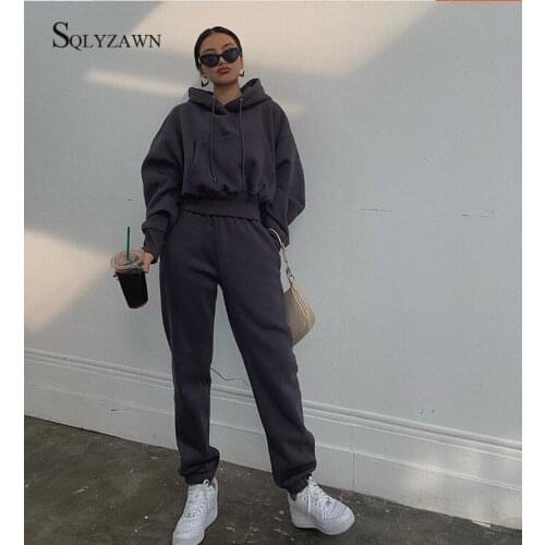 Autumn Winter Streetwear Women Joggers 2 Piece Sets Hooded Sweatshirt Pants Two Piece Set Tracksuit Fleece Outfits Sweatpants
